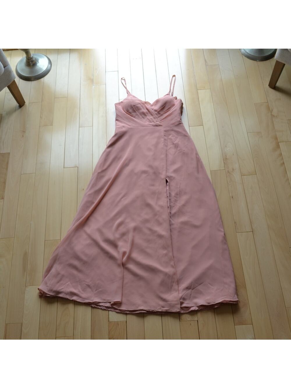 Azazie Blush Pink Pleated Chiffon Formal Maxi Dress Size 12